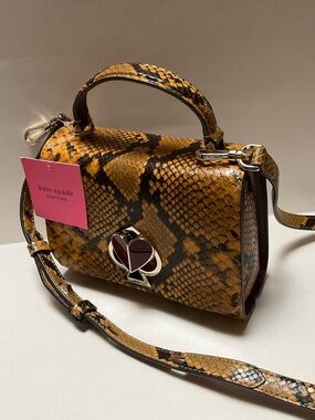 KATE SPADE Nicola Crossbody Turn Lock Heart Spade Clasp Snake Top-Handle Purse